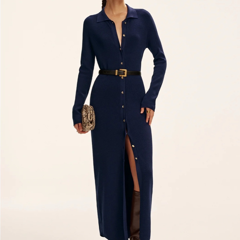 Long Sleeve Button Knit Maxi Dress without Belt